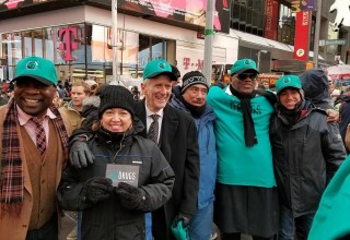 Drug-Free World volunteers on Times Square New York, where they promoted drug-free living