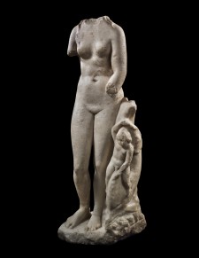 Roman Marble Statue of Aphrodite with an Eros riding a Dolphin