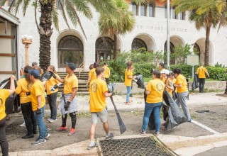 Volunteer Ministers assist in the Hurricane Irma cleanup efforts at the steps of the Post Office in downtown Clearwater.