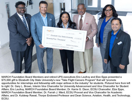 MARCH Foundation Presents Check to Elizabeth City State University