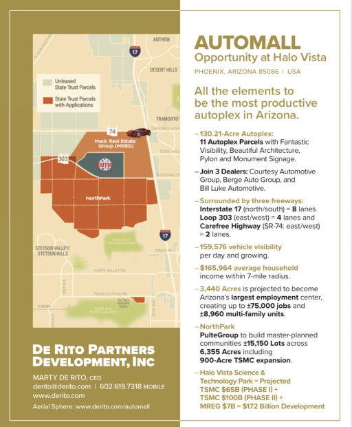 De Rito Partners Development Inc. Announces Future Development of the Automall at Halo Vista
