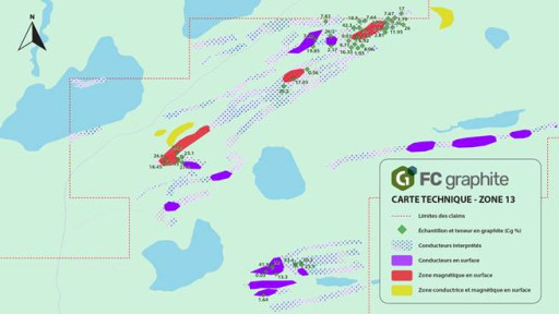 First Canadian Graphite annonce des résultats de prospection de graphite à haute teneur jusqu'à 43,4 % Cg au projet Lac Guéret Sud