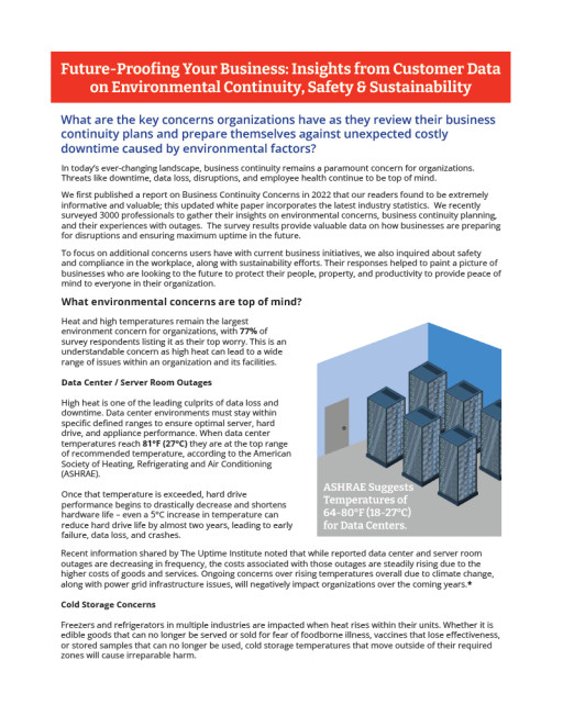 AVTECH Releases Updated Report on Environmental Business Continuity Concerns