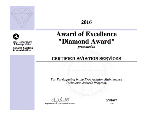 CAS Receives FAA AMT Diamond Award of Excellence