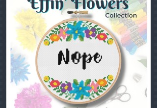 "Nope" Funny Cross Stitch in Colorful Floral Wreath