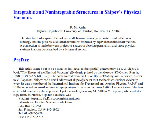 Research Brief Examines Shipov’s “Physical Vacuum” Model Through Integrable Vs. Non-Integrable Geometry