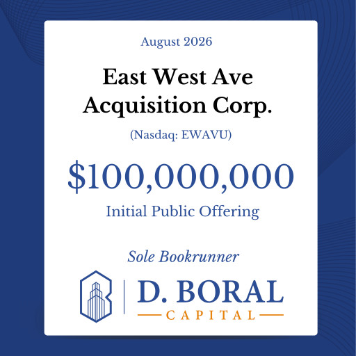 D. Boral Capital Acted as Sole Bookrunner to East West Ave Acquisition Corp. (NASDAQ:EWAVU) in Connection with its $100,000,000 Initial Public Offering
