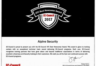 Alpine Security - 2017 Newcomer Training Center of the Year