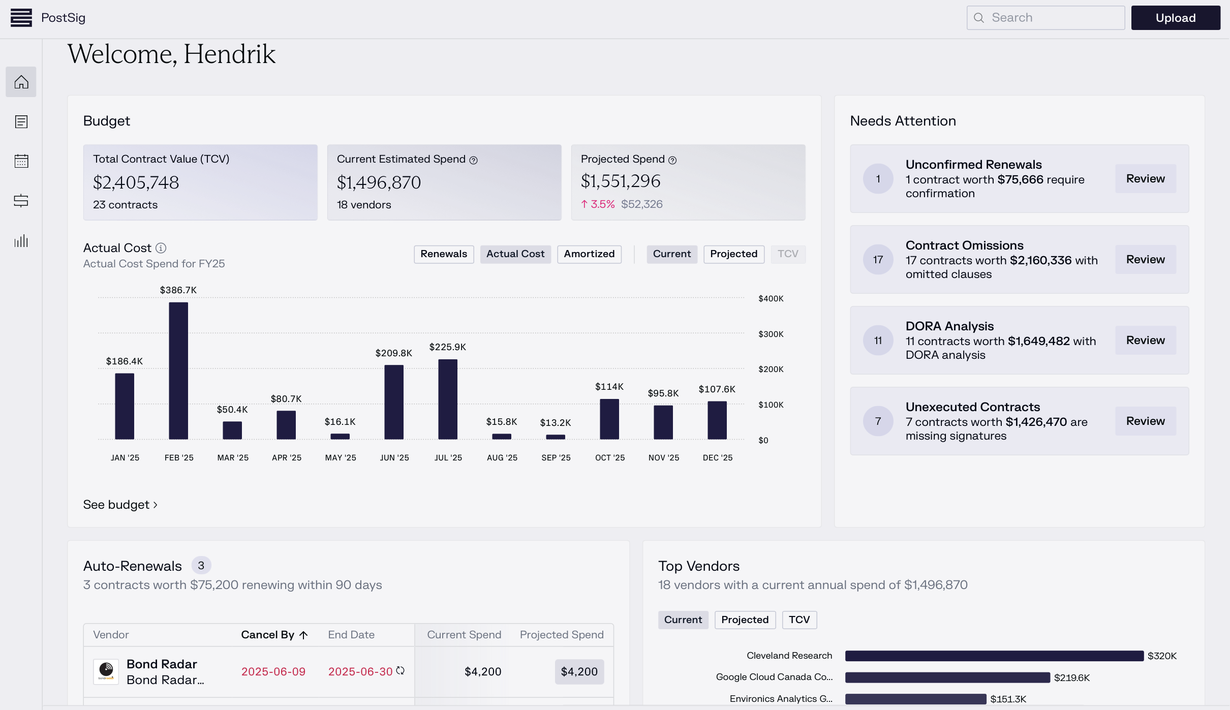 PostSig Welcome Dashboard 