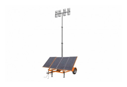 Larson Electronics Releases 12V Solar-Powered LED Light Tower, 1.06 kW, 30-Foot Mast, 7.5-Foot Trailer
