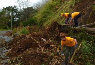 Scientology Volunteer Ministers Puerto Rico Disaster Response team cutting down fallen trees to clear roads