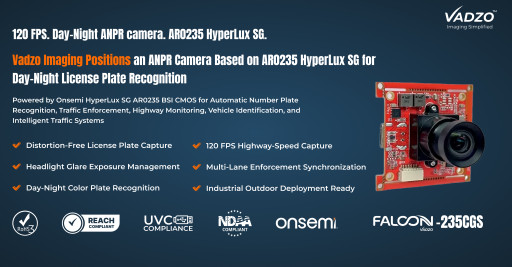 Vadzo Imaging Positions an ANPR Camera Based on AR0235 HyperLux SG for Day-Night License Plate Recognition