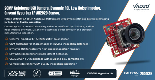 Vadzo Imaging Validates Auto-Focus and Software Controlled Focus on 20MP AR2020 Color USB3.2 Gen 1 Camera