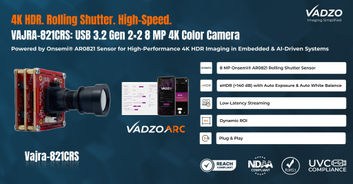 Vadzo Imaging Introduces Vajra-821CRS 4K HDR Camera Powered by USB 3.2 Gen 2×2 and Infineon FX20