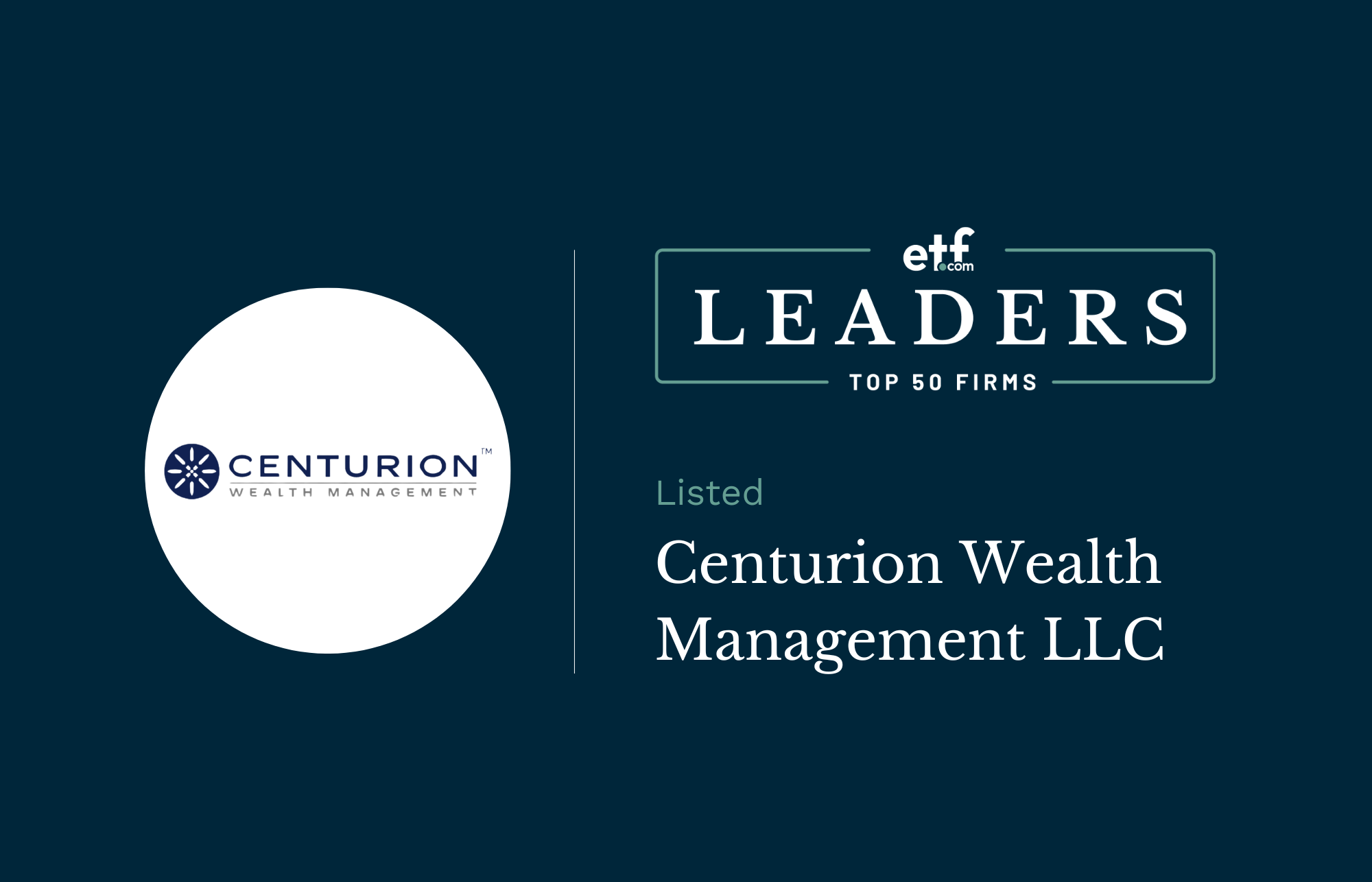 Centurion Wealth Management Listed on etf.com’s Leaders: Top 50 RIA Firms