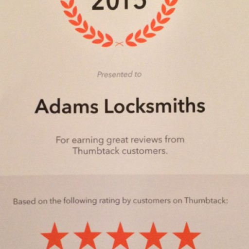 Adams Locksmiths Awarded Thumbtack's 2015 Best Locksmith Company in South Florida