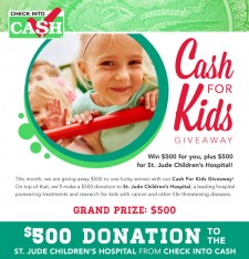 Check Into Cash Cash For Kids Giveaway Facebook Graphic