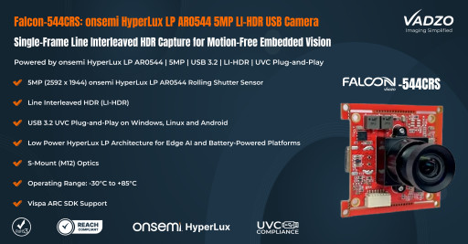 Line Interleaved HDR USB Camera Explained: Vadzo Imaging's Falcon-544CRS Uses AR0544 LI-HDR for Single-Frame HDR Capture Without Motion Artifacts