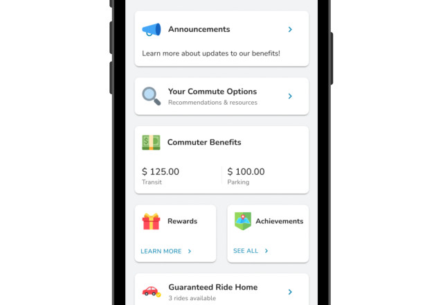 Commuter benefits show up in the Commute Hub as part of a personalized commute dashboard