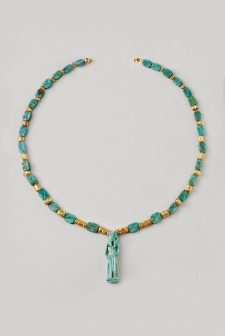 Ancient Egyptian Faience and Glass Necklace with the Goddess Sekhmet