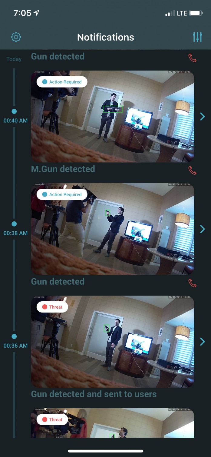 Gun detection example of alert in Athena's app