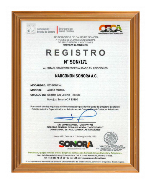 Narconon Navojoa Receives Recognition by the Sonoran State Government