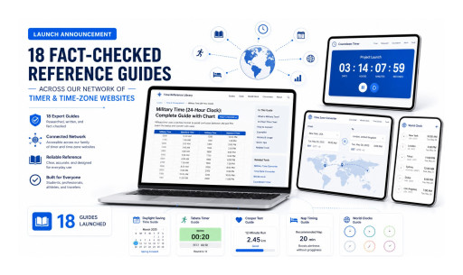 36-Site Timer and Time Zone Network Publishes 18 Fact-Checked Reference Guides, Each Paired with a Working Tool