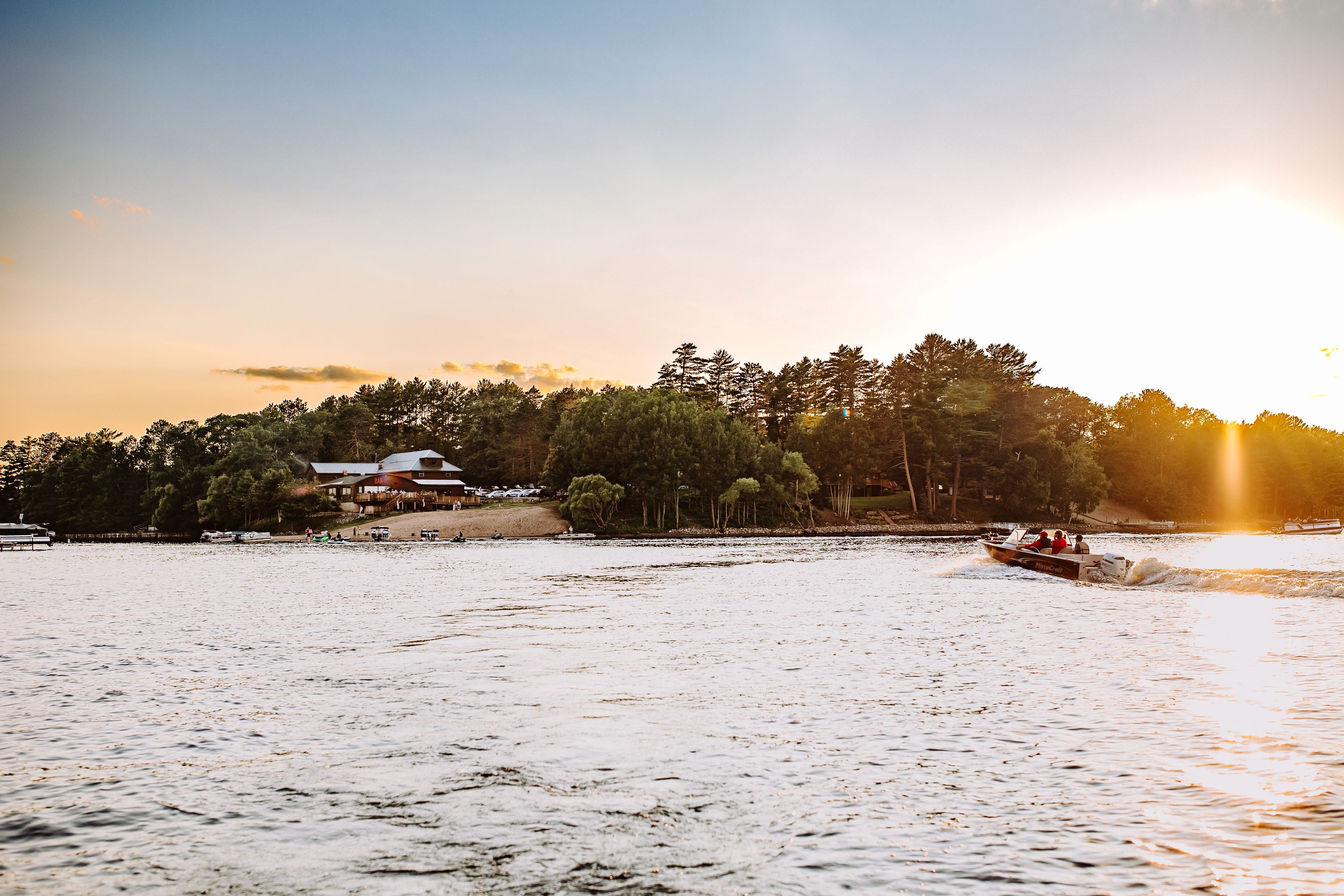 Bootleggers Lodge in a Summer Sunset on Lake Nokomis