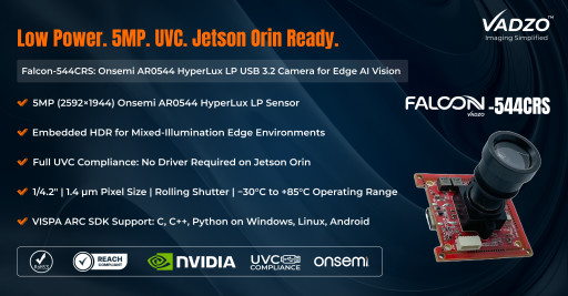 Vadzo Imaging Validated the AR0544 Jetson Orin Camera: Falcon-544CRS Delivers Low-Power 5MP UVC Integration for Edge AI Vision