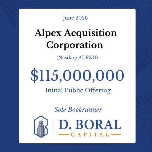 D. Boral Capital Acted as Sole Bookrunner to Alpex Acquisition Corporation (NASDAQ: ALPXU) in Connection with its $115,000,000 Initial Public Offering