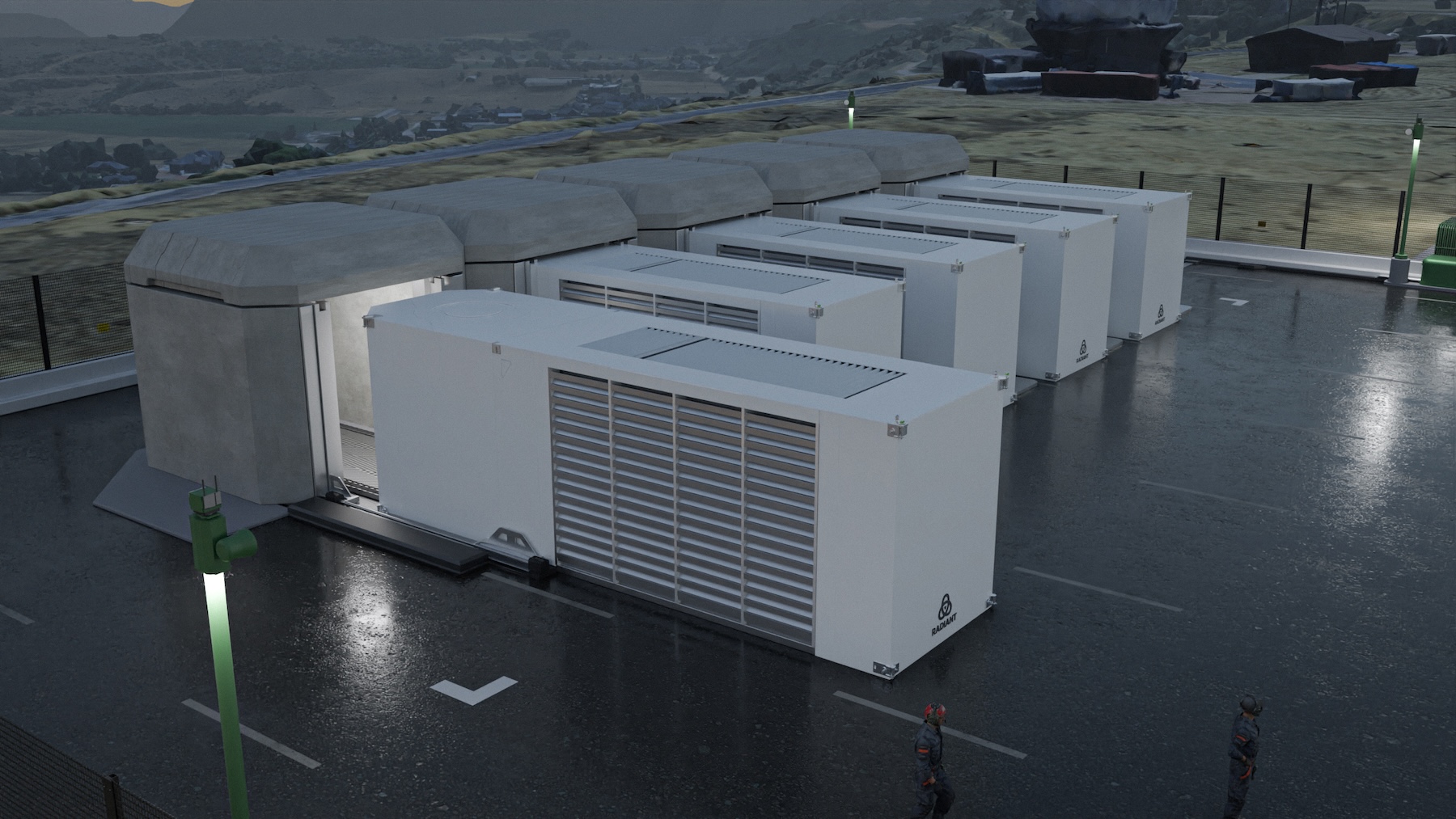 Rendering of Radiant Kaleidos Reactors installed on a U.S. Air Force Base 