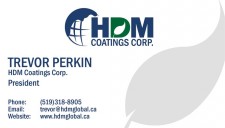 Logo and Business Card of HDM Coatings Corp. President