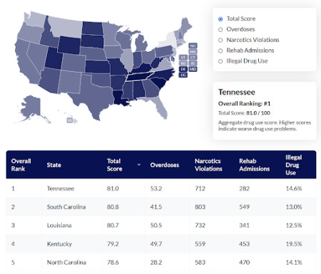 Drug Addiction By State