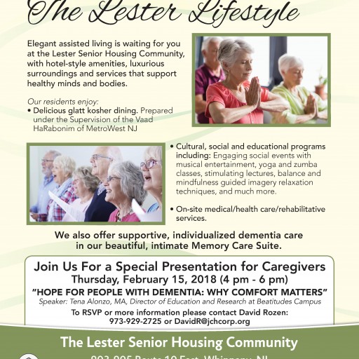 Feb. 15: Lester Senior Housing Community in Whippany to Host Free Dementia Caregiver Workshop