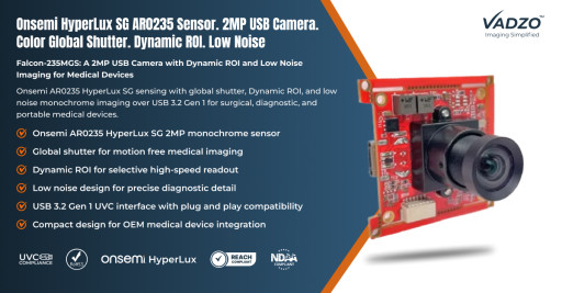 Vadzo Imaging Validates Falcon-235MGS: 2MP AR0235 Global Shutter USB 3.2 Gen 1 Camera with Dynamic ROI and Low Noise Imaging for Medical Devices