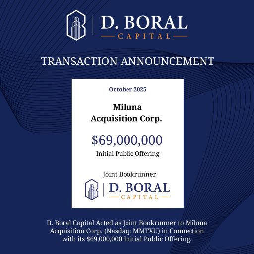 D. Boral Capital acted as Joint Bookrunner to Miluna Acquisition Corp (NASDAQ: MMTXU) in connection with its $69,000,000 Initial Public Offering