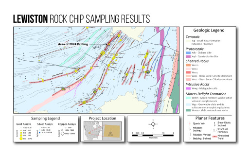Relevant Gold Extends Burr Trend by 2.5 km and Samples 25.4 g/t Gold, 2,203 g/t Silver, and 12.7% Copper at Lewiston
