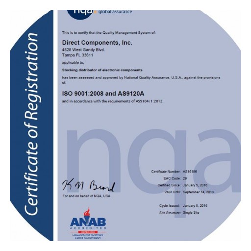 Direct Components, Inc. Achieves AS9120A Certification