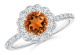 Vintage Citrine Flower Ring with Diamond Accents