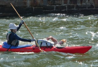 Bergman and kayaker Michalek in the Hudson River