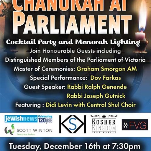 Chabad of Melbourne CBD to light Menorah at Parliament House of Victoria