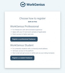 WorkGenius Public Access Registration Page