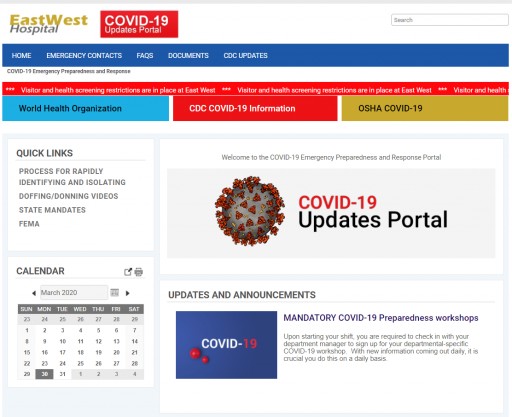 HospitalPORTAL Offers Its Employee Intranet Platform at No Cost to Any Healthcare Organization to Help With Internal COVID-19 Communications During the Crisis