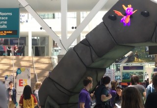 Hypervn Wall at E3 Gaming Expo Featuring Spyro in Mid-Air on Invisible Screens