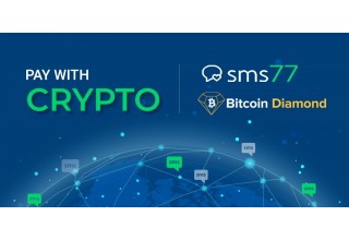 Pay with Crypto, sms77 logo and Bitcoin Diamond logo