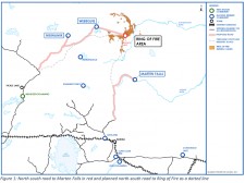 Map showing proposed and planned north-south road to Marten Falls First Nation