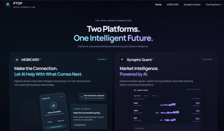 Peer To Peer Network Launches PTOP Intelligence Lab Website Featuring MOBICARD(TM) and Synaptic Quant(TM)