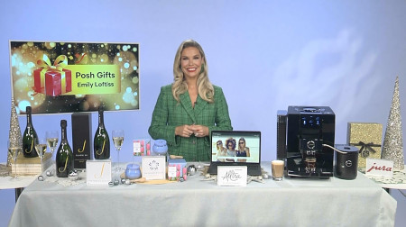 'Everyday Glam' blogger Emily Loftis with Posh Gifts for the Holidays