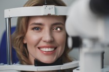 Smiling Woman at Eye Examination