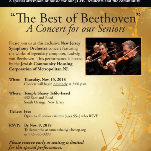 Nov. 15: Jewish Community Housing Corporation to Host Free 'Best of Beethoven' Symphony Concert for Area Seniors and JCHC Residents